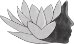 Fleur de lotus stylisée fusionnant avec une silhouette de profil féminin en noir et blanc, évoquant la sérénité.
